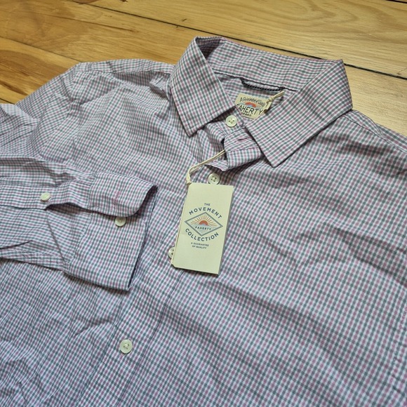 Faherty The Movement Performance Shirt Mens XS Button Down Pink Check Preppy New